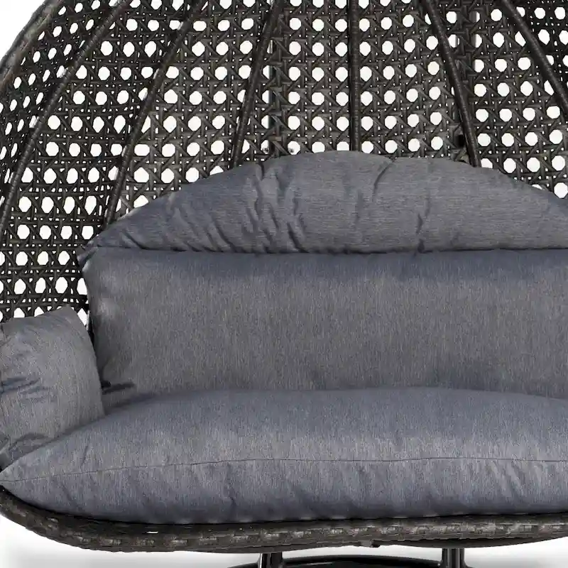 LeisureMod 2 Person Hanging Egg Chair with Stand - Outdoor/Indoor Rattan Wicker Patio Swing Hammock Lounger with Cushions
