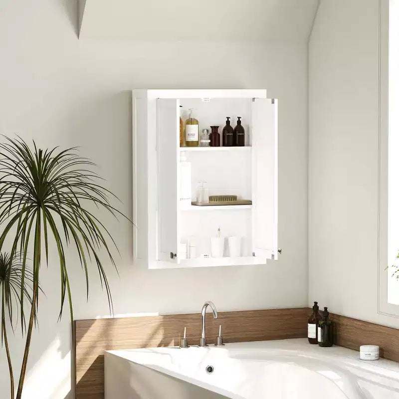 HOMCOM Bathroom Wall Cabinet, Modern Medicine Cabinet Wall Mounted, Over The Toilet Space Saver with 2 Doors and 2 Adjustable Shelves, White