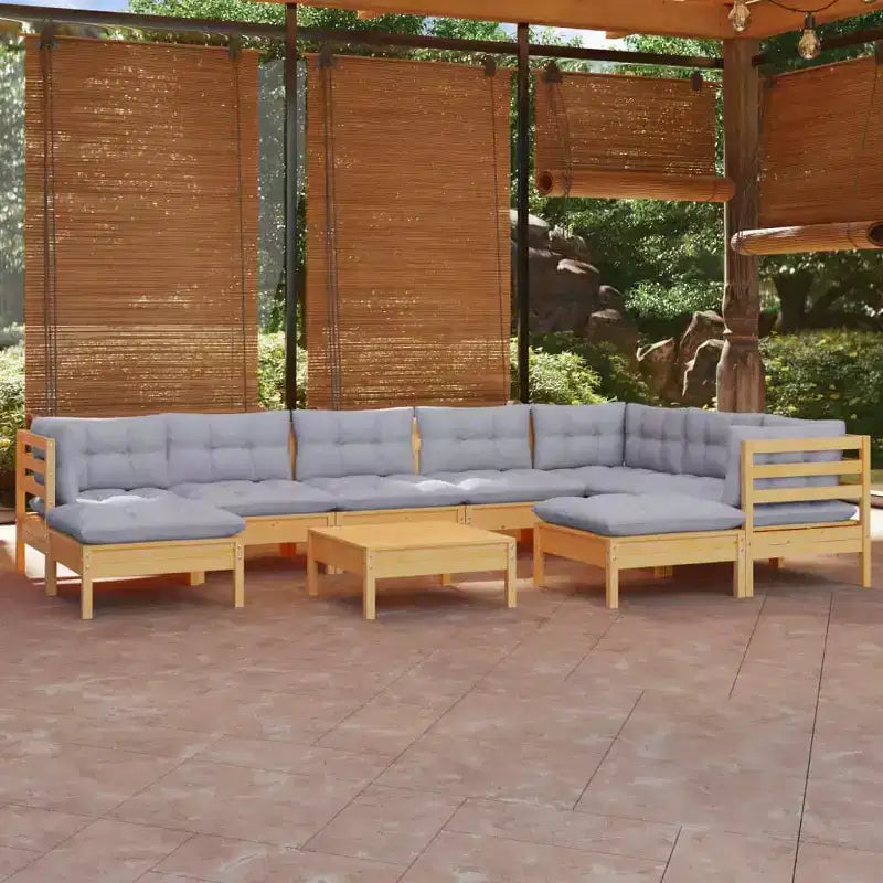 vidaXL Solid Pinewood Patio Lounge Set - 10 Piece Gray Cushion Garden Sofa, Modular, Easy Clean, Indoor/Outdoor Living