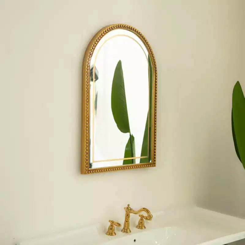 20 Beaded Arch Decorative Wall Mirror with LED Lighting, Retro Vanity Mirror with 3 Color Modes for Bathroom or Entryway-Panipeachy