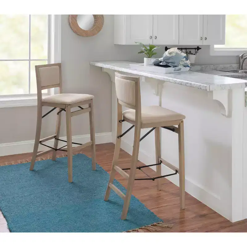 Keira Padded Back Solid Wood and Upholstered Seat Folding Barstool Gray Wash - Linon