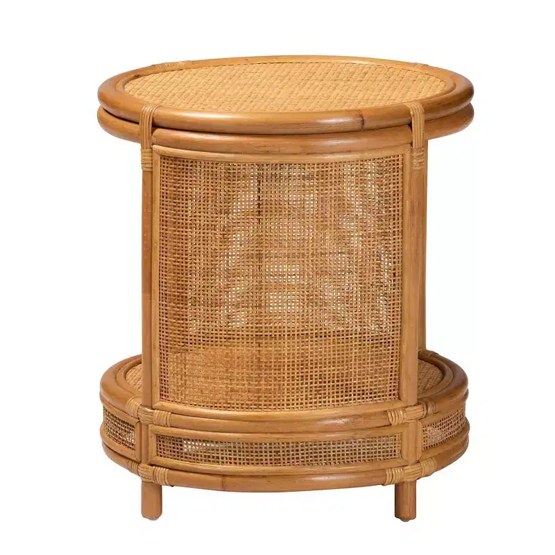 bali & pari Louis Rattan End Table Light Honey: No Assembly, Round Wicker Side