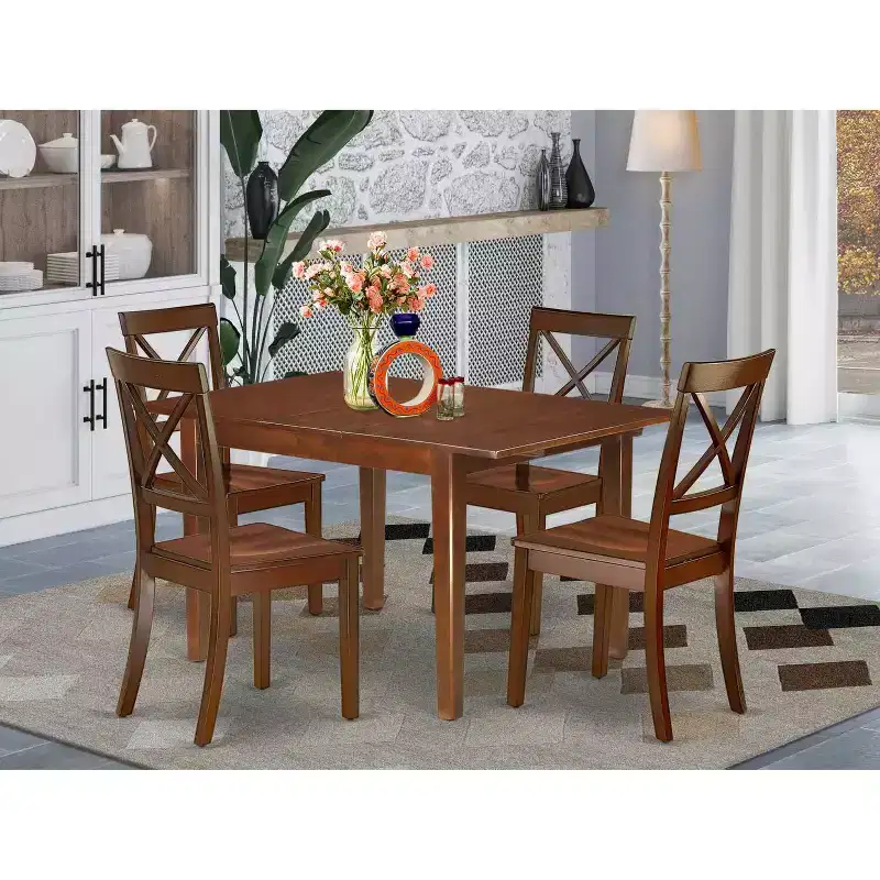 Coastal Dining Set 5Pc Rectangle Table w/ Leaf & 4 Chairs - 42/54 Inch