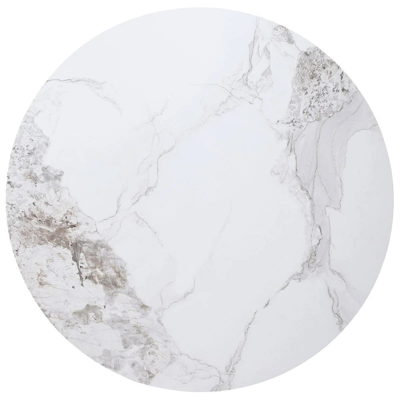 Round Dining Table with Reeded Base, White Sintered Stone, 53 Inch