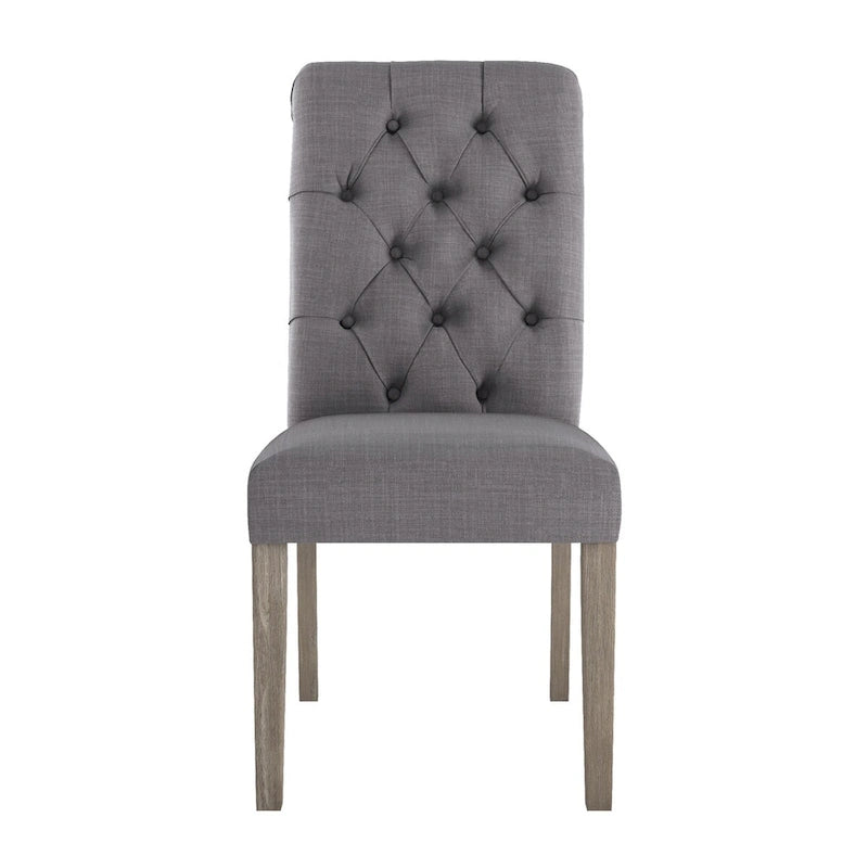 Linen Button Tufted Dining Chair with Grey Finish Legs