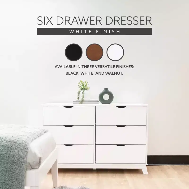 Pensy Solid Wood Mid-Century Modern 6 Drawer Dresser - Powell