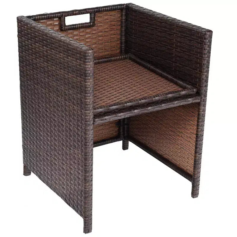 Costway 10 PCS Outdoor Patio Dining Set 4 Cushioned Ottomans and 6 Armchairs Metal Rattan Wicker Furniture Garden