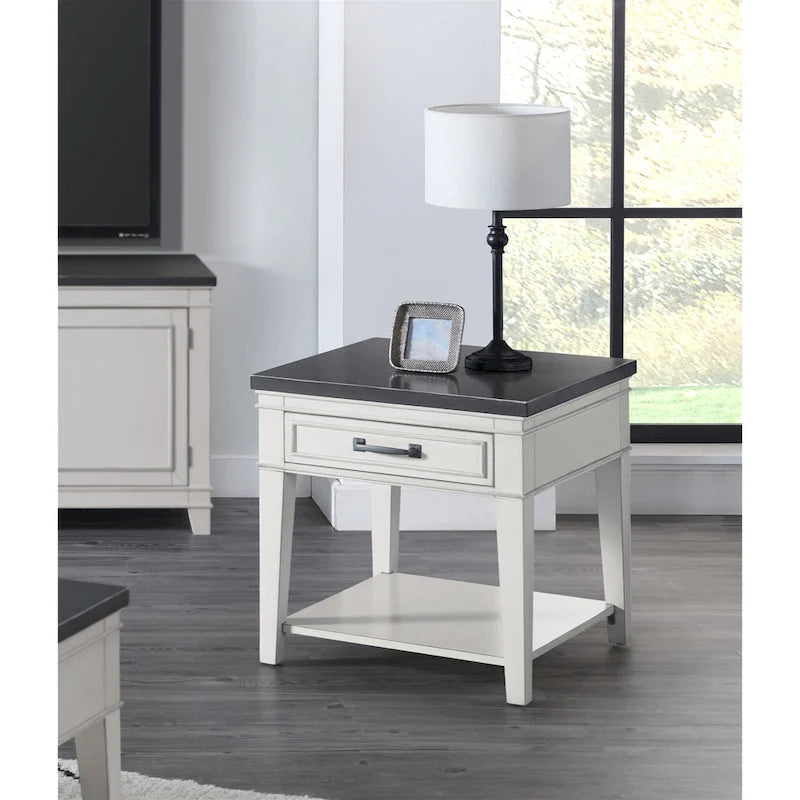 24 White and Grey 1-Drawer End Table