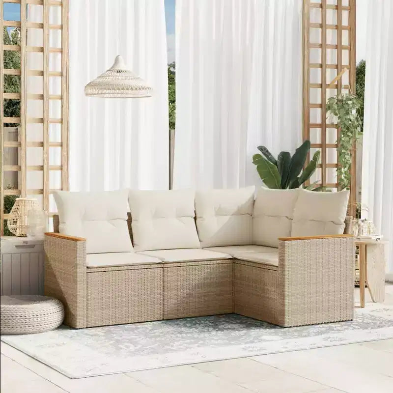 vidaXL 4 Piece Patio Sofa Set with Cushions Poly Rattan