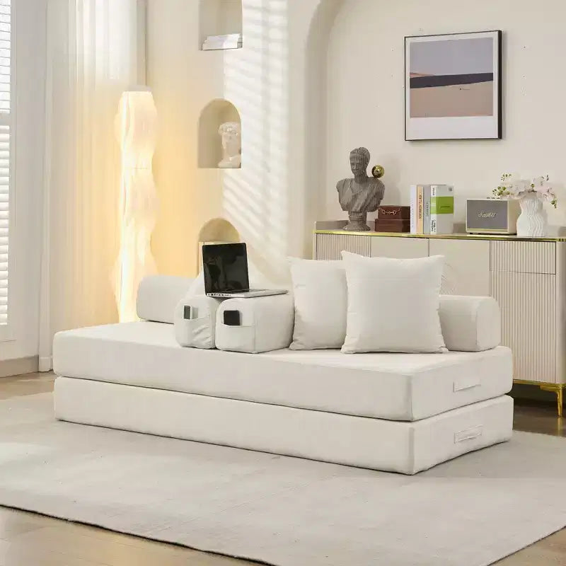 Okak Chenille Lounge Floor Sofa Bed with Convertible Foldable Mattress,2-Seater Futon Couch Sleeper Sofa for Living Room,Bedroom