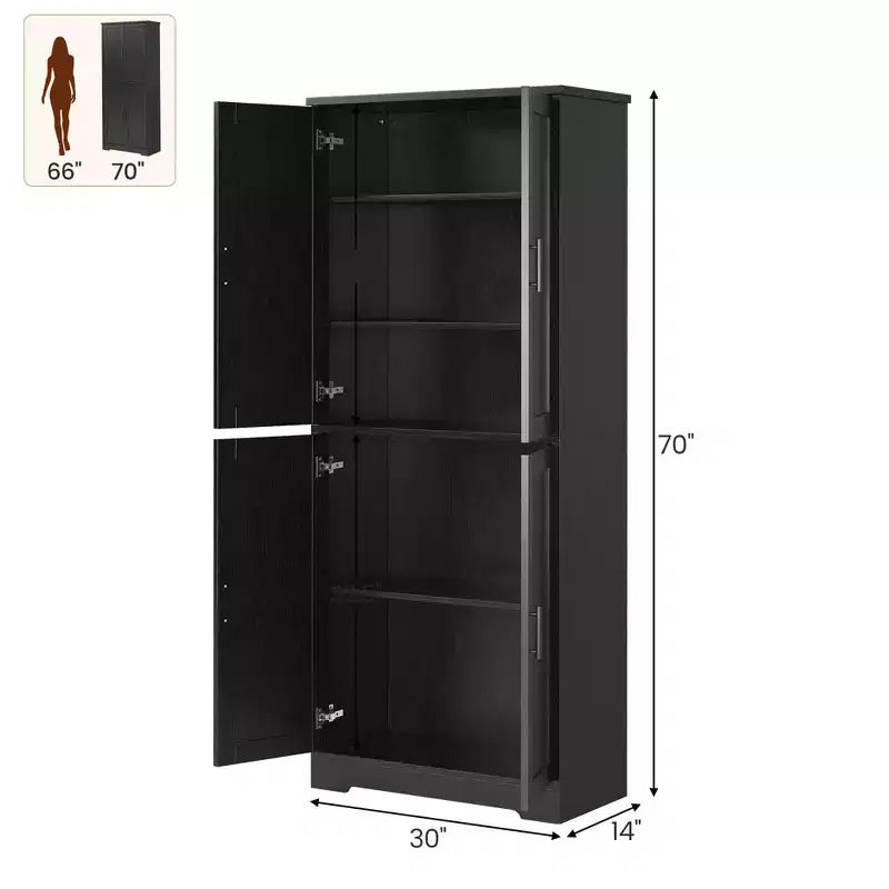 Storage cabinet, 70 inches tall, with doors and adjustable shelves, freestanding sideboard, suitable for dining room, or living room