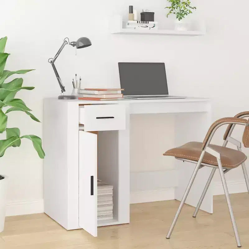 Compact White Desk with Drawer