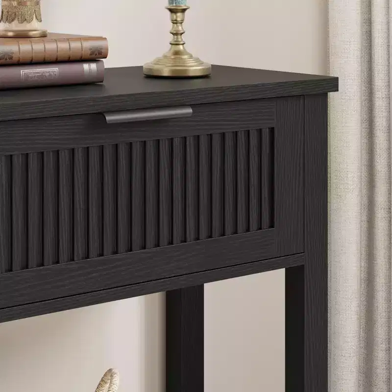 COZONY 43 Fluted Console Table with Burlywood 2 Drawers, 2-Tier Wooden Entryway Sofa Table