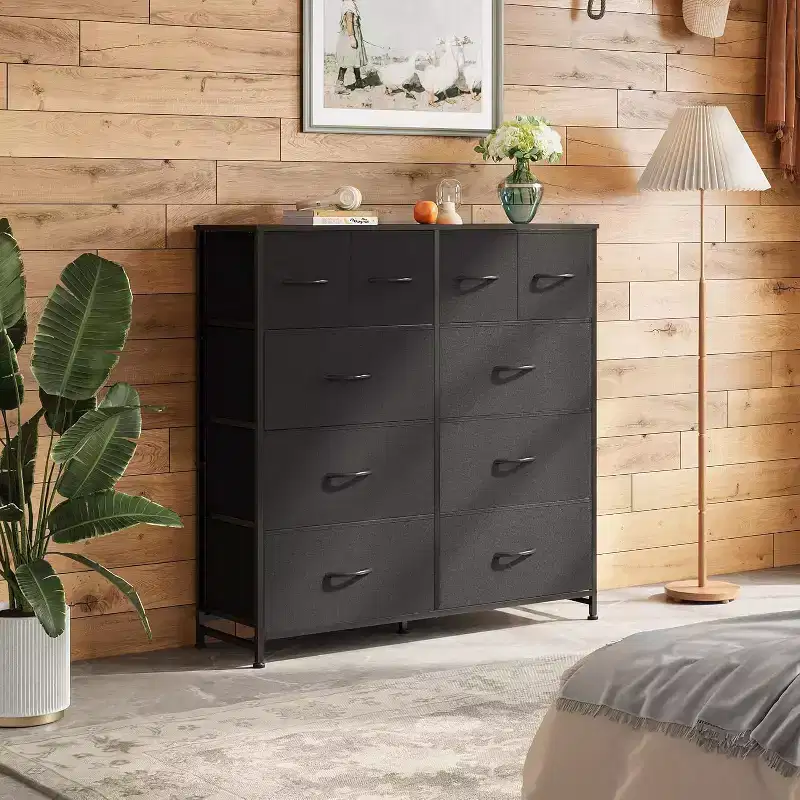Dresser for Bedroom with 10 Drawers Wide Fabric Dresser for Storage and Organization Chest of Drawers for Living Room Hallway Closet Black