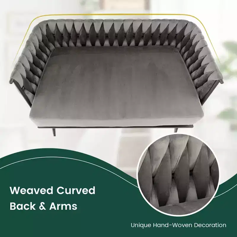 Costway Modern Loveseat Sofa Upholstered Dutch Velvet Couch with Woven Back & Arms Green/Grey