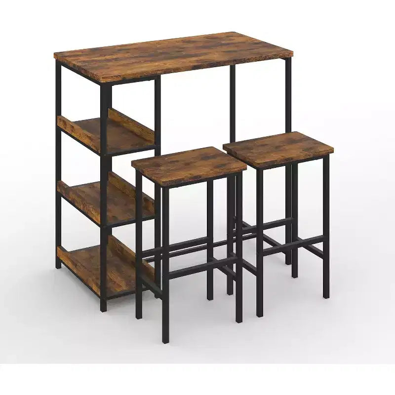 Acekool 3-Piece Kitchen Table Set with Storage Shelves and 2 Bar Stools, Space-Saving Dining Table Set for Small Spaces