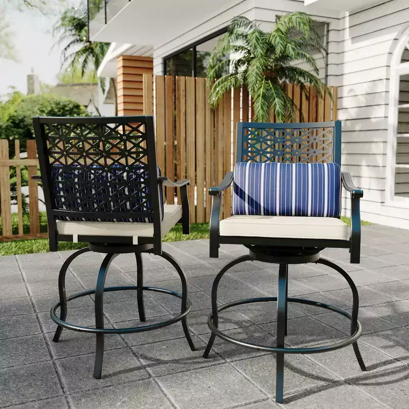 Outdoor Swivel Bar Stools Counter Height with Red Cushion, 2PCS Patio Bar Stools with Armrest & Back, Tall Outdoor Swivel BarStools for Backyard