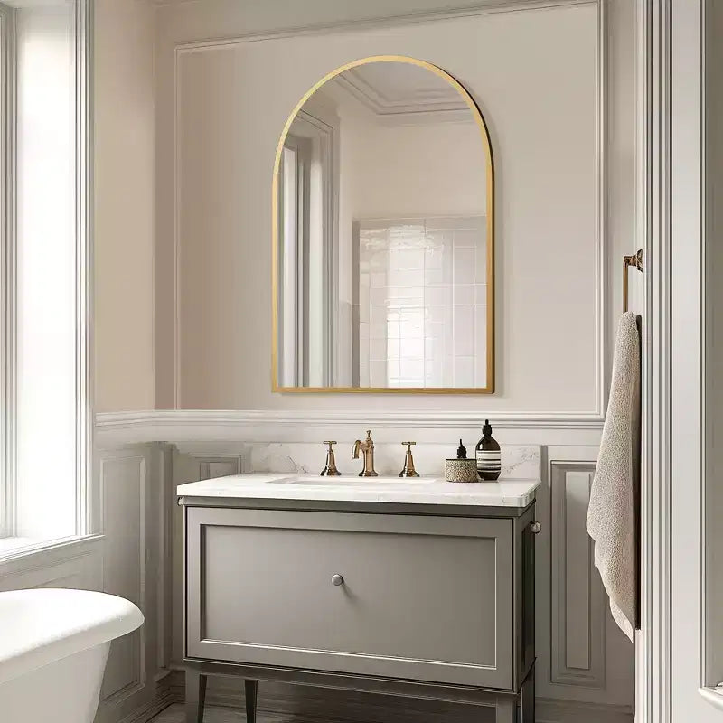 Aluminum Alloy Thin Edge Right Angle Arch-shaped Gold Hanging Mirror 91*61*1.5cm (Double-sided Installation)