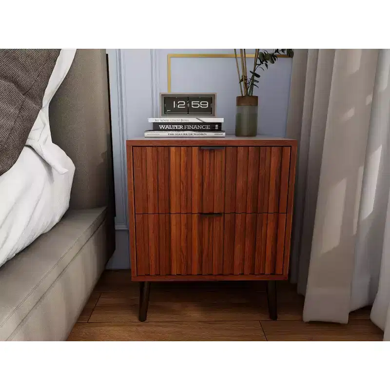 Wooden Stylish Functional 2 Drawer Nightstand for Bedroom Living Room