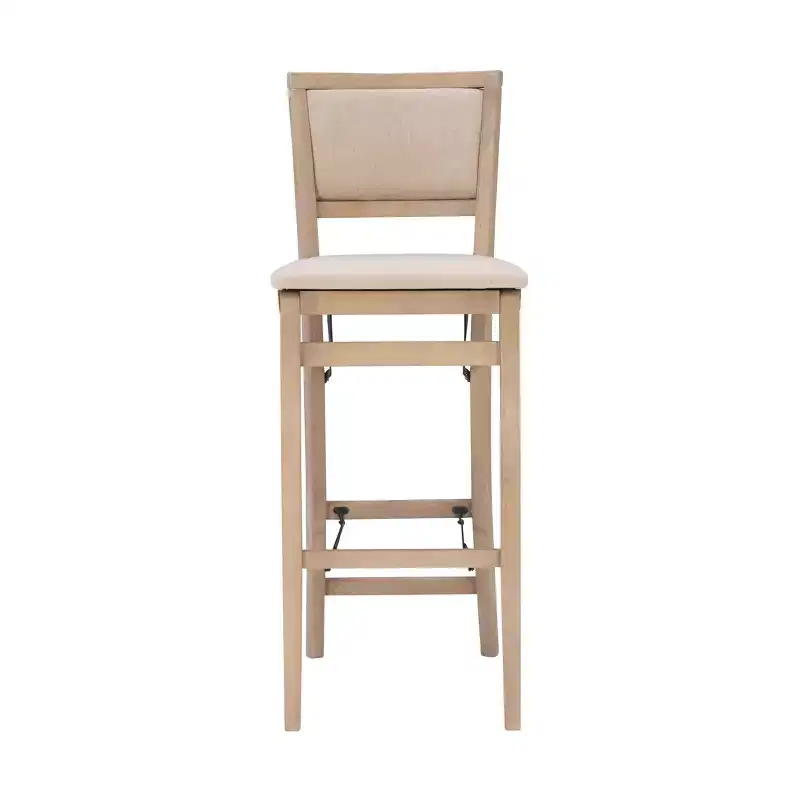 Keira Padded Back Solid Wood and Upholstered Seat Folding Barstool Gray Wash - Linon