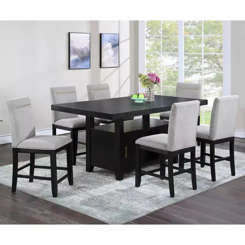 7pc Yves Counter Height Dining Set with Storage Rubbed Charcoal - Steve Silver Co.