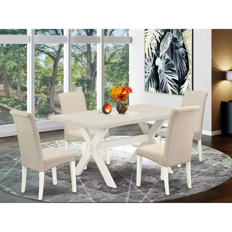 HomeStock 5-Pc Rectangle Natural Oak Finish Solid Wood Top Dining table with 4-Chairs
