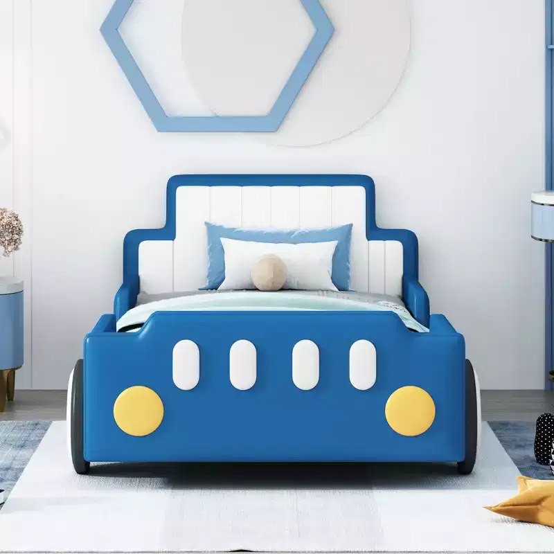 Whisen Morden Design Twin Size Race Car-Shaped Platform Bed with Wheels