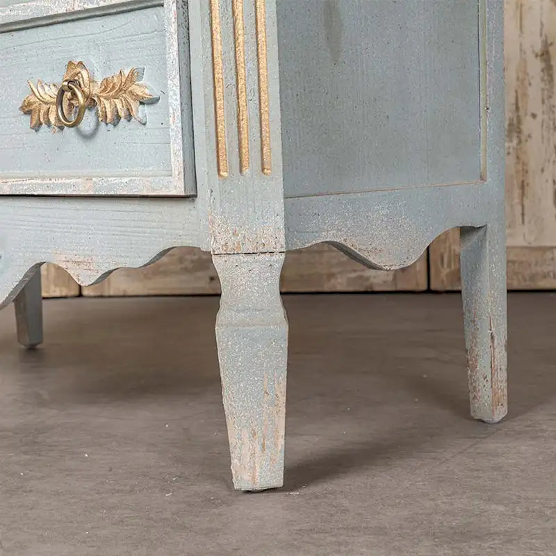 Distressed Light Blue Cream Top 2-Drawer Wood Cabinet with Gold Accents