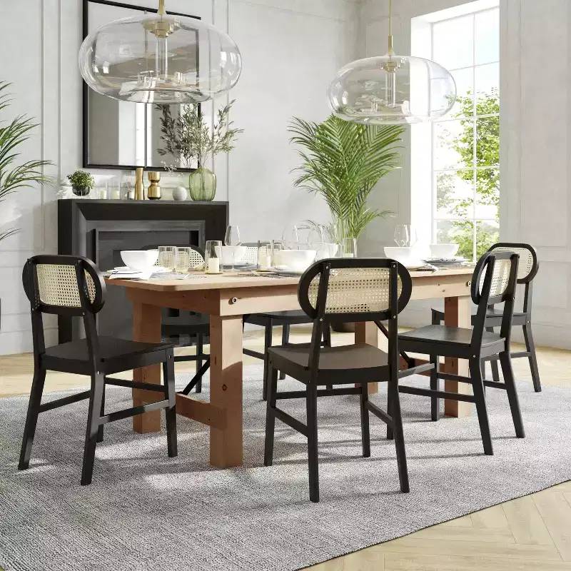 Flash Furniture Jacob Set of 2 Commercial Cane Rattan Dining and Event Chairs with Solid Wood Frame and Seat