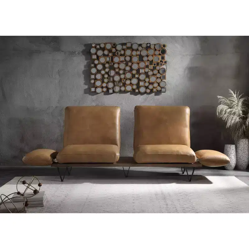 88 Narech Sofa with Swivel Nutmeg Top Grain Leather - Acme Furniture: Includes 2 Accent Pillows, Wood Frame