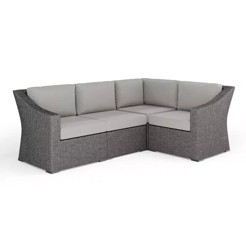 Martha Stewart Bedford Indoor-Outdoor Modular Patio 4-Seat Sectional Sofa in Rattan Wicker with All-Weather Cushions