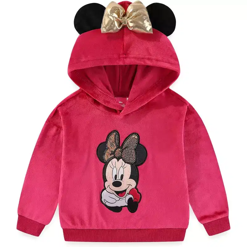 Disney Minnie Mouse Girls 2 Piece Velour Hoodie with Ears and Pants Set for Toddlers and Big Kids