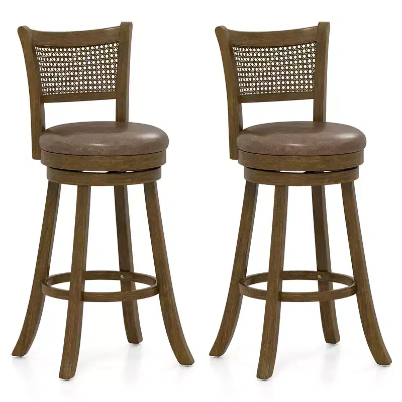 2 Bar Stools 30 Swivel Bar Chairs w/ PE Rattan Backrest Bar Height