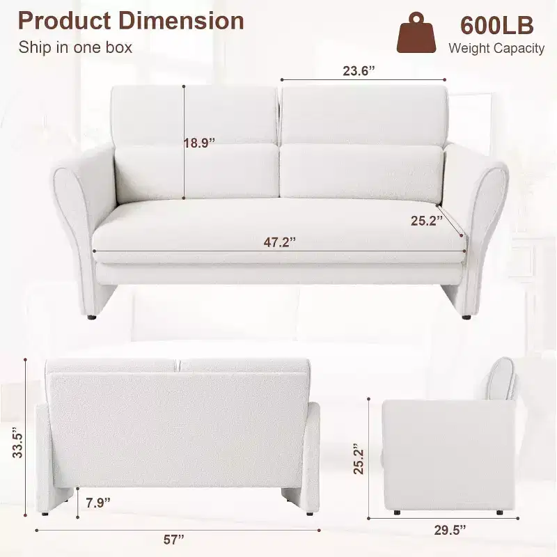 Modern Accent Chair with Arms, Mid-Century Lounge Chair, Comfy Single Sofa, Boucle Upholstered Armchair, for Living Room, Bedroom, Office