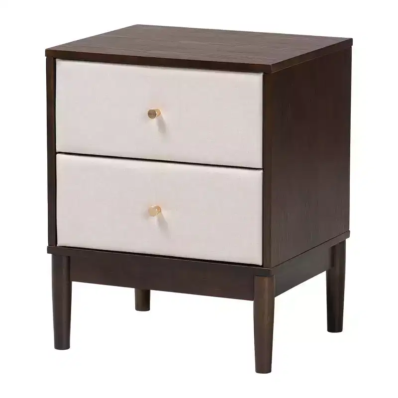 Baxton Studio Nikolai Mid-Century Channel Tufted Beige Fabric and Wenge Brown Wood 4-Piece Queen Bedroom Set