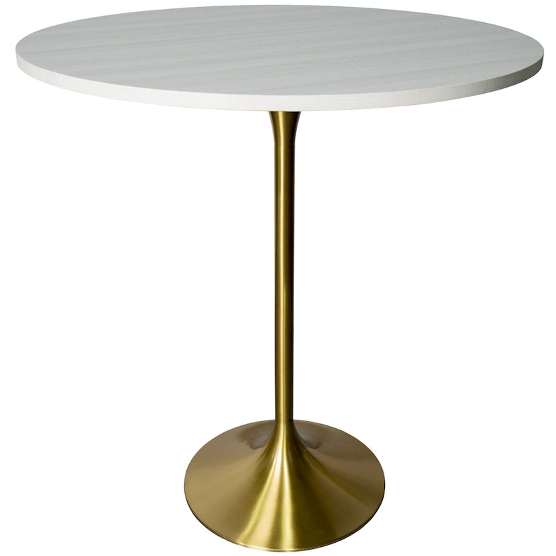36 Round Dining Table with MDF Wood Tabletop and Brushed Gold Pedestal Base
