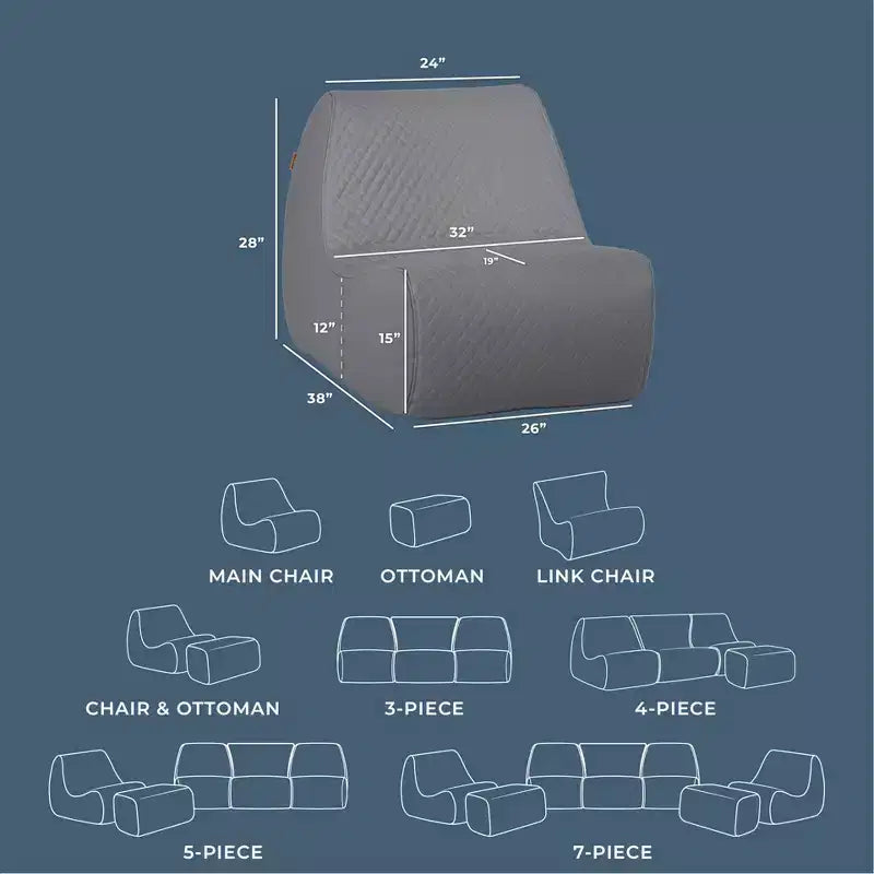 Big Joe Solvana Outdoor Patio Furniture Set, Weather-Resistant Cool Touch Silicone Stitched Leather, Primary Chair, Moonlit Gray