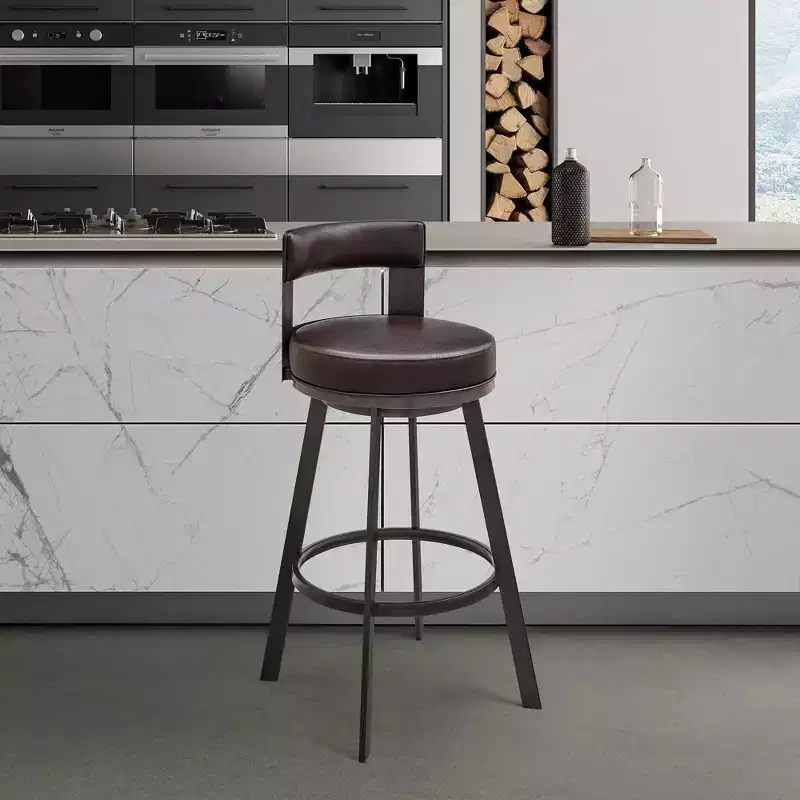 Armen Living 26 Flynn Metal with Faux Leather Swivel Counter Height Barstool