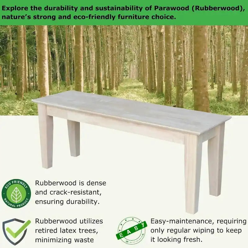 Unfinished Farmhouse Dining Bench, Solid Wood