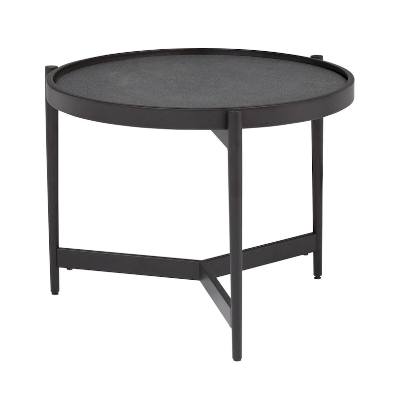 Modern 22 Round End Table, Black Metal with Mirror or Glass Top