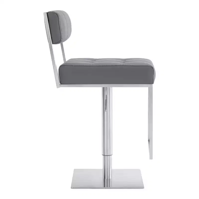 Michele Adjustable Faux Leather Stainless Steel Barstool - Armen Living