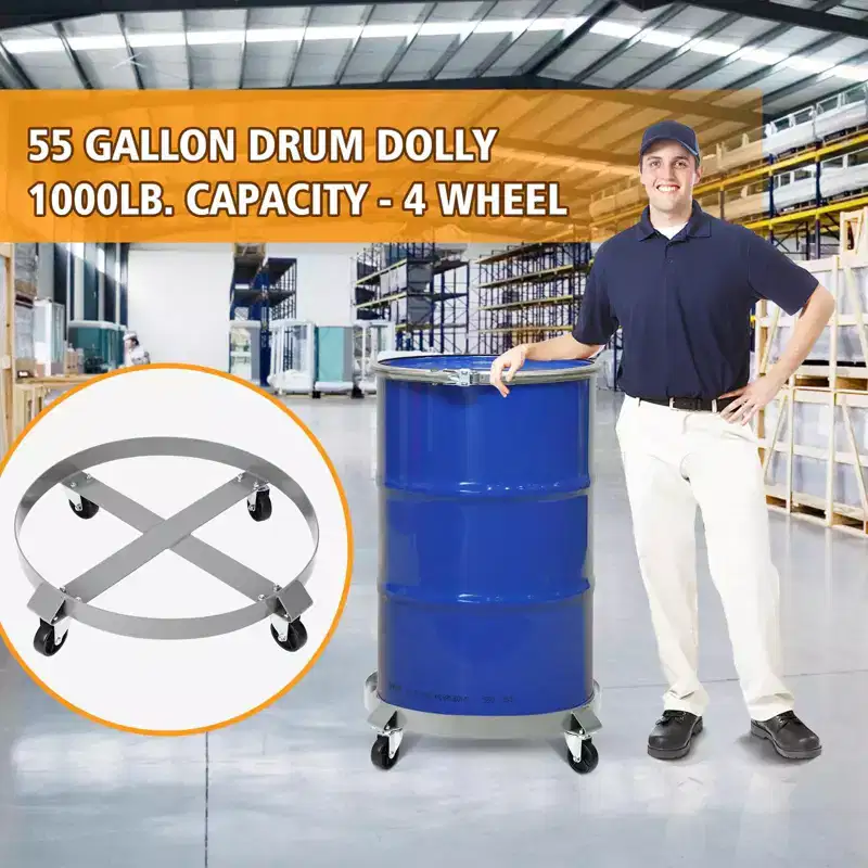 2-Pack 55 Gallon Heavy Duty Drum Dolly  1000LB Capacity Steel Barrel Cart with 4 Swivel Casters & Anti-Tip Wings for Warehouse