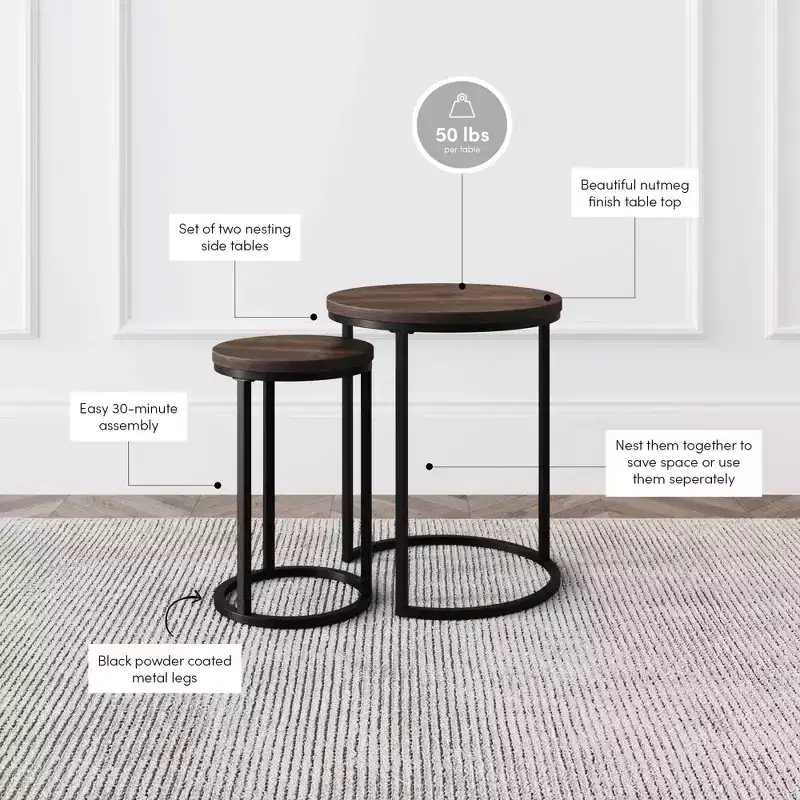 Nathan James Lula Nesting Round Side Tables Nutmeg/Black