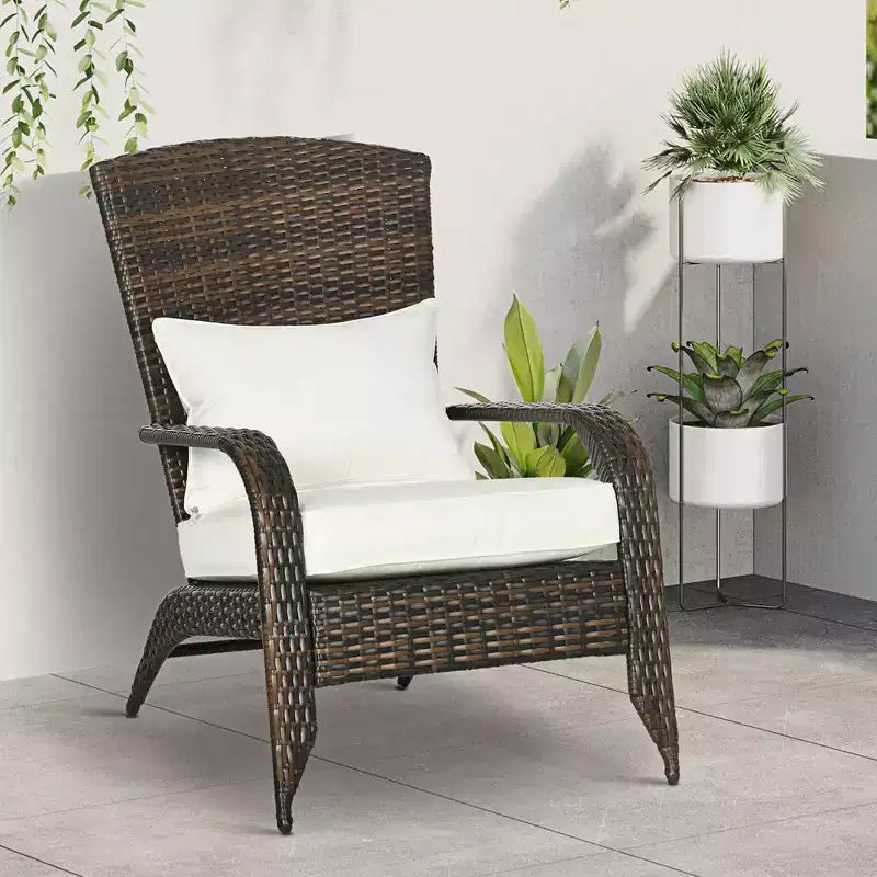 Outsunny Patio Adirondack Chair with All-Weather Rattan Wicker, Soft Cushions, Tall Curved Backrest for Deck or Garden, Cream White