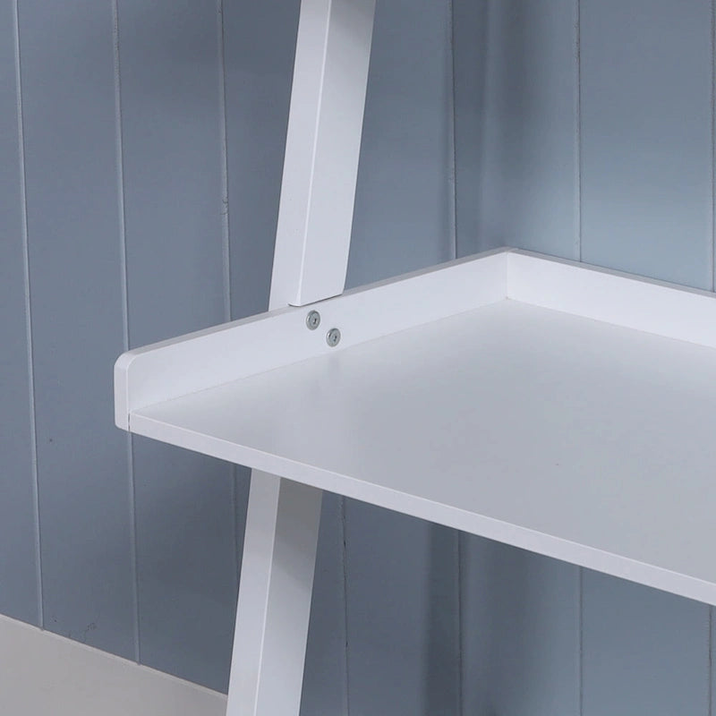 5-Tier Leaning Ladder Shelf Bookcase with Solid Wood Legs