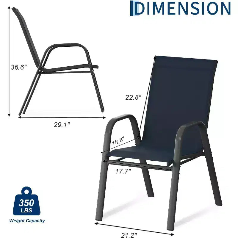 6PCS Outdoor Stackable Dining Chairs, All Weather Lightweight Textilene Patio Chairs Set, 140 Kg Capacity Chairs for Backyard Poolside Garden