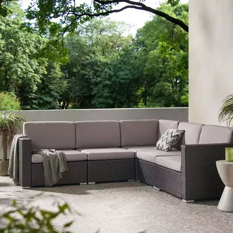 Christopher Knight Home Santa Rosa Outdoor Wicker 5 Seater V-Shaped Sectional Sofa Set with Cushions