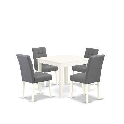 HomeStock 5-Piece Linen White Finish Solid Wood Top - Square Dining Room Set - Seats 4