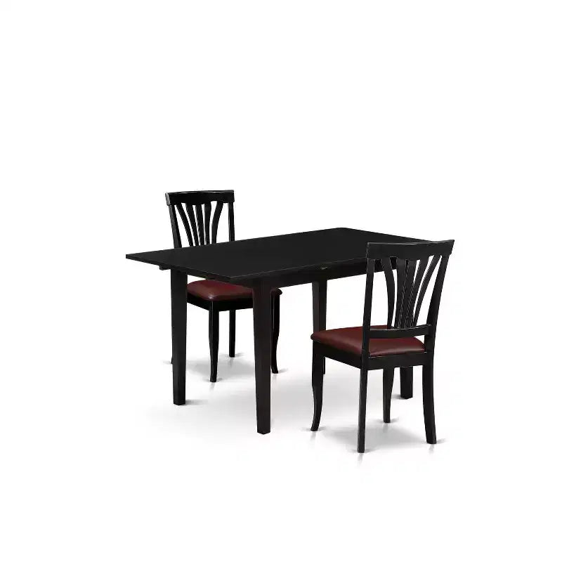 3-Pc Black Finish Solid Wood Top Dining Table Set