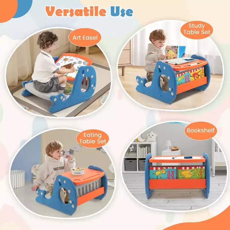 Costway Kids Drawing and Playing Desk Set with Tiltable Erasable Graffiti Whiteboard Eating